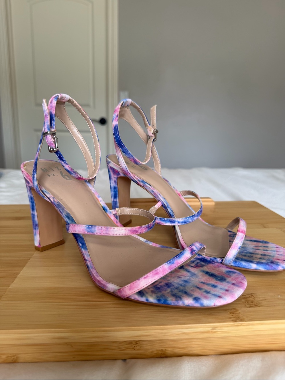 Women’s Pink and Blue Tie-Dye Strappy Block Heel